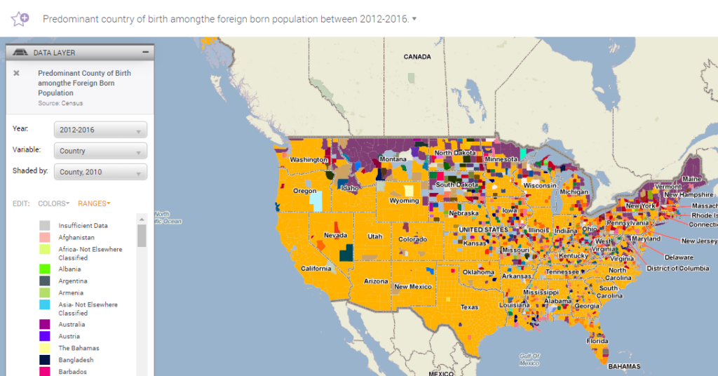 First try at the predominant foreign-born map