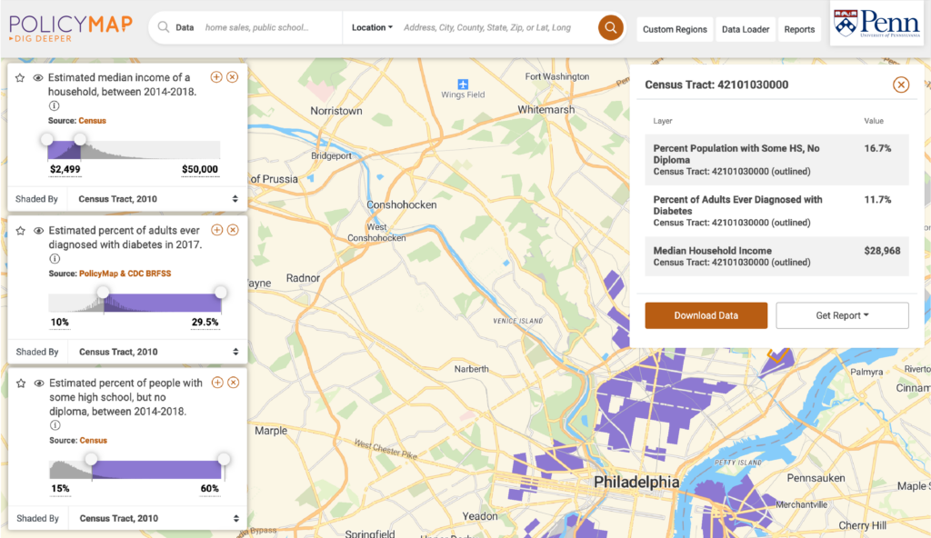 Map showing a UPenn Site License